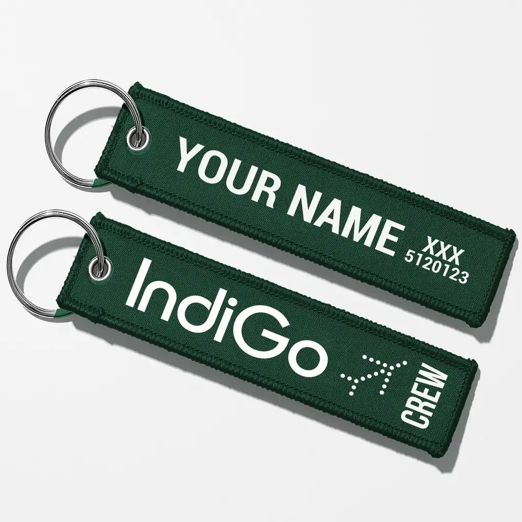 Indigo Airlines Crew & Staff Tag Key Chains - Dark Green - Crew + Name