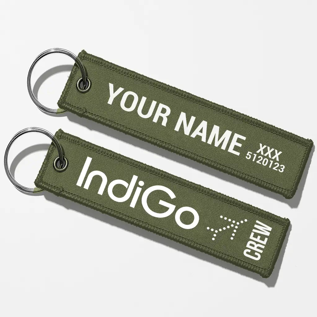 Indigo Airlines Crew & Staff Tag Key Chains - Green Army - Crew + Name