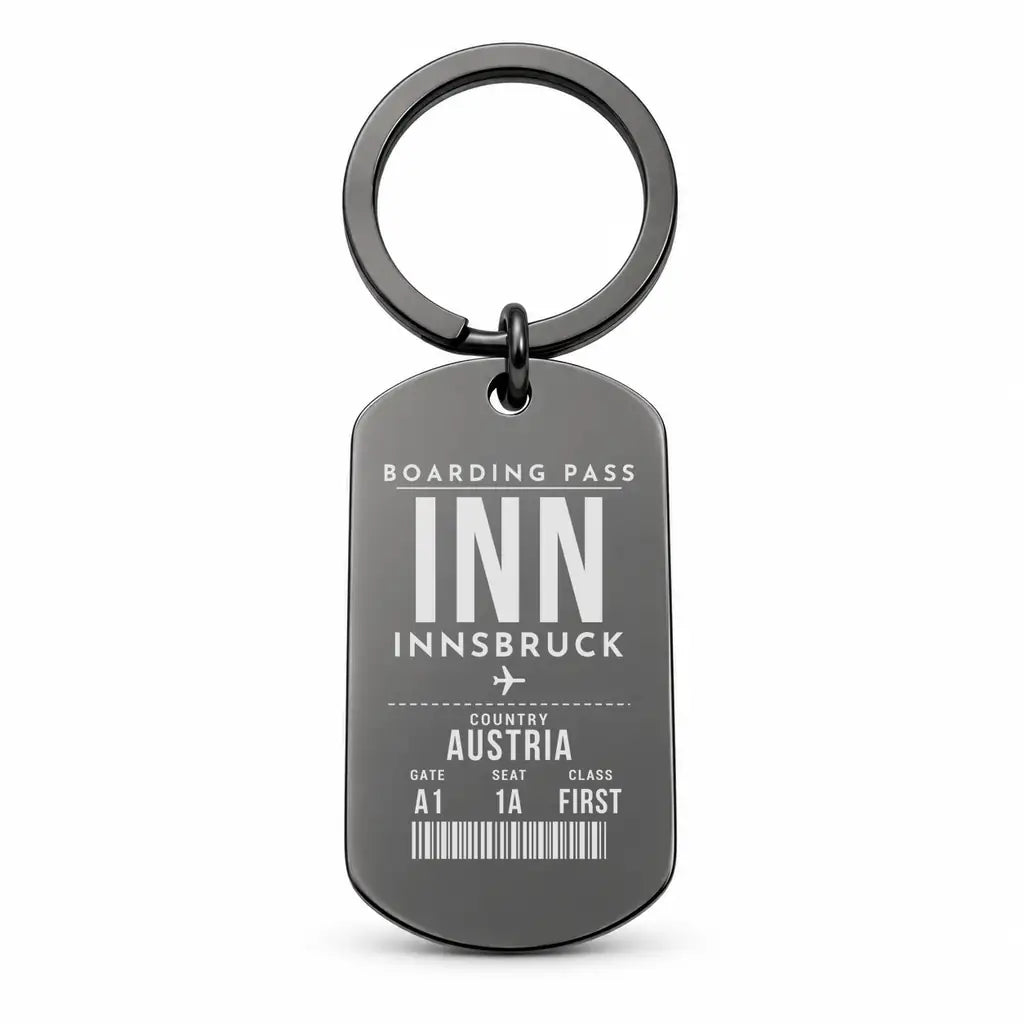 Innsbruck Airport INN - Inn Valley Alpine Weave - Key Chain - Boarding Pass Style - Black