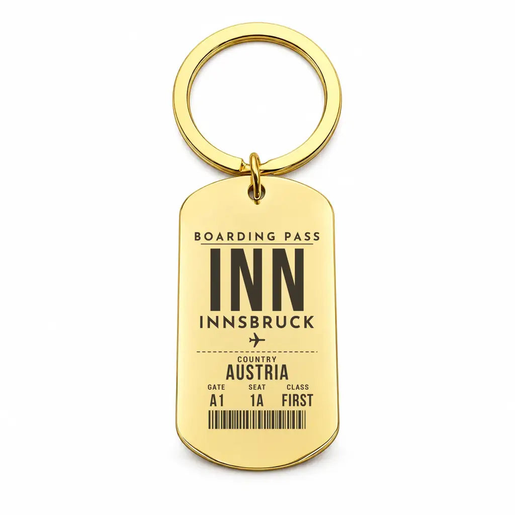 Innsbruck Airport INN - Inn Valley Alpine Weave - Key Chain - Boarding Pass Style - Gold