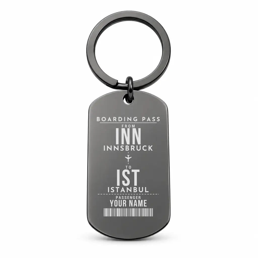 Innsbruck Airport INN - Inn Valley Alpine Weave - Key Chain - Customizable Boarding Pass - Black