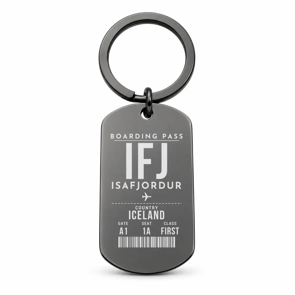 Isafjordur Airport IFJ - Key Chain - Boarding Pass Style - Black