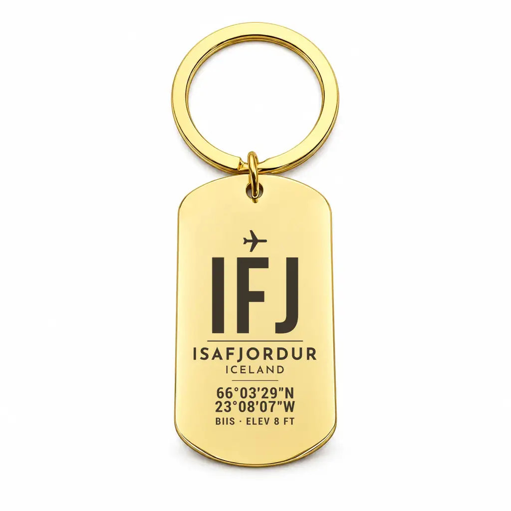 Isafjordur Airport IFJ - Key Chain - Original Design - Gold