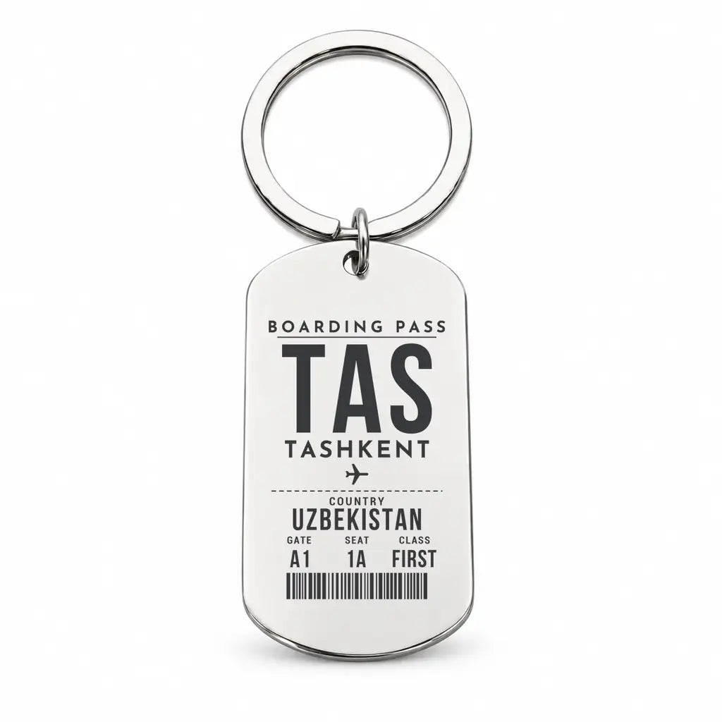 Islam Karimov Tashkent International Airport TAS - Key Chain - Boarding Pass Style - Silver