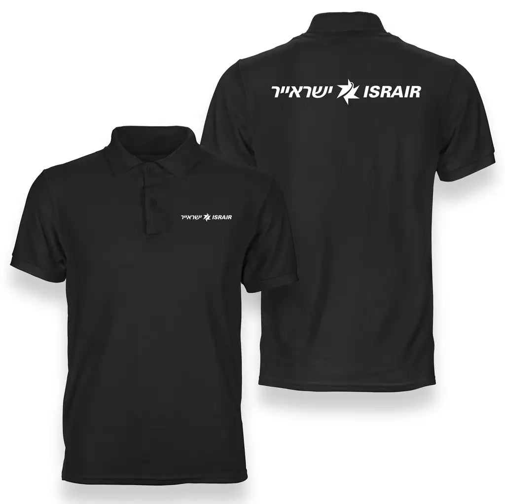 Israir Airlines logo on black double side polo t shirt