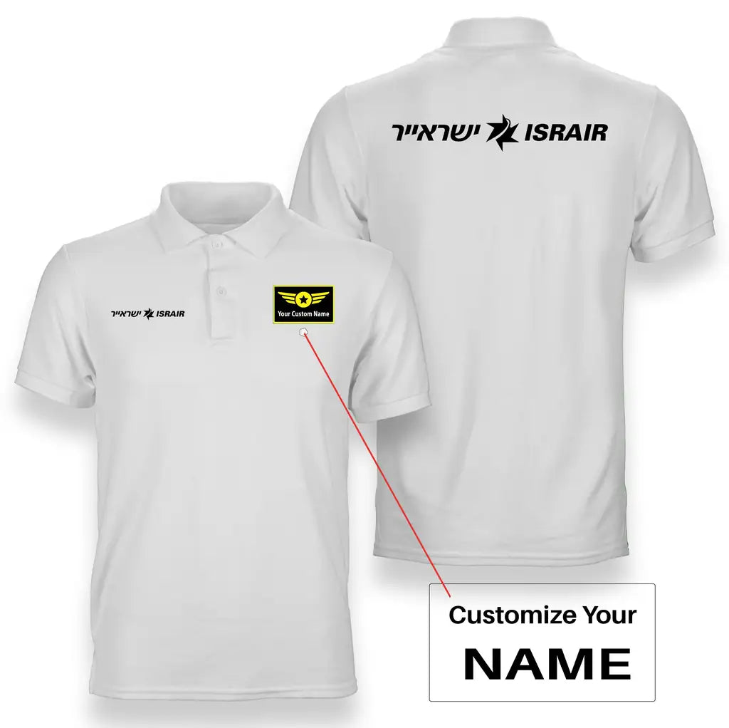 Israir Airlines logo on white + name double side polo t shirt
