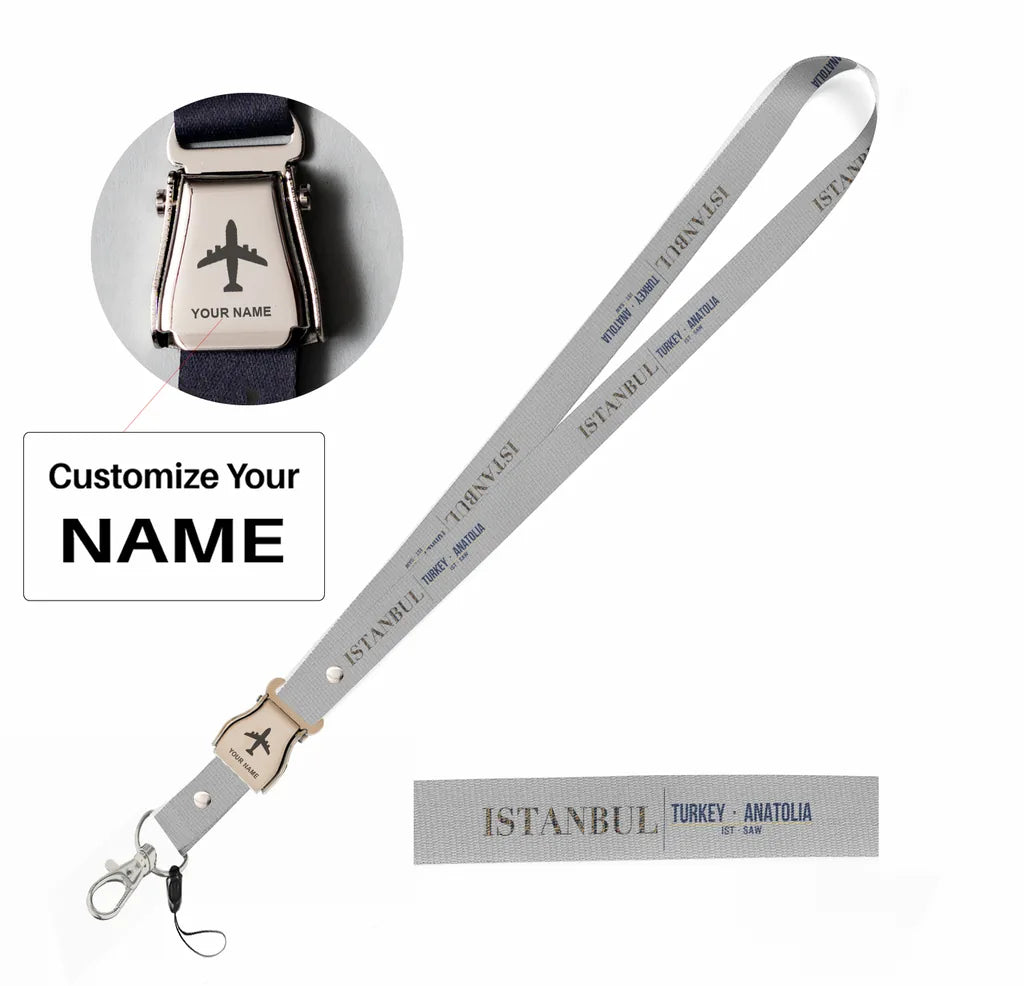Istanbul City Series seat belt lanyard - light gray with name