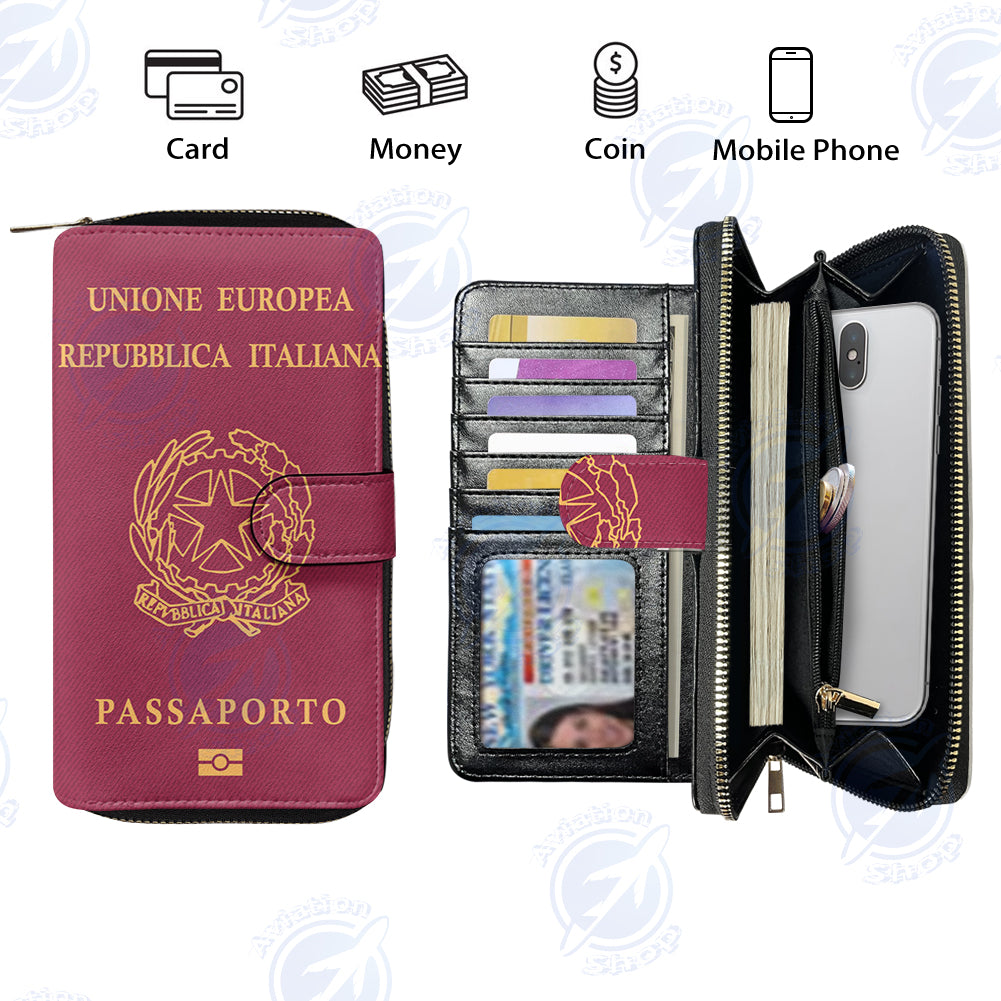Italian Passport Designed Leather Long Zipper Wallets