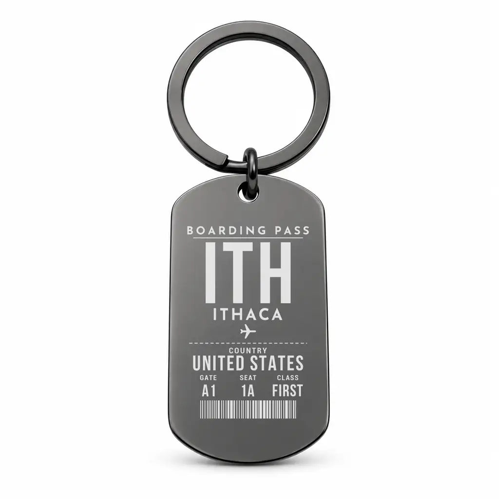 Ithaca Tompkins Regional Airport ITH - Key Chain - Boarding Pass Style - Black