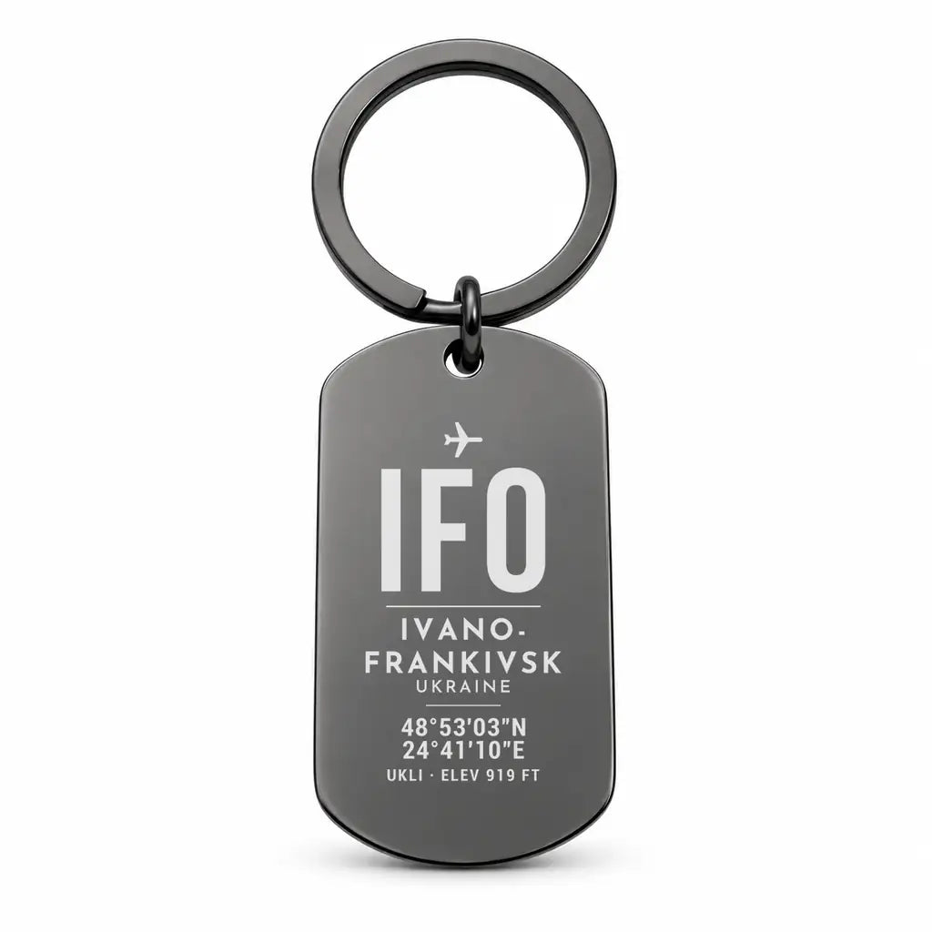 Ivano-Frankivsk International Airport IFO - Key Chain - Original Design - Black