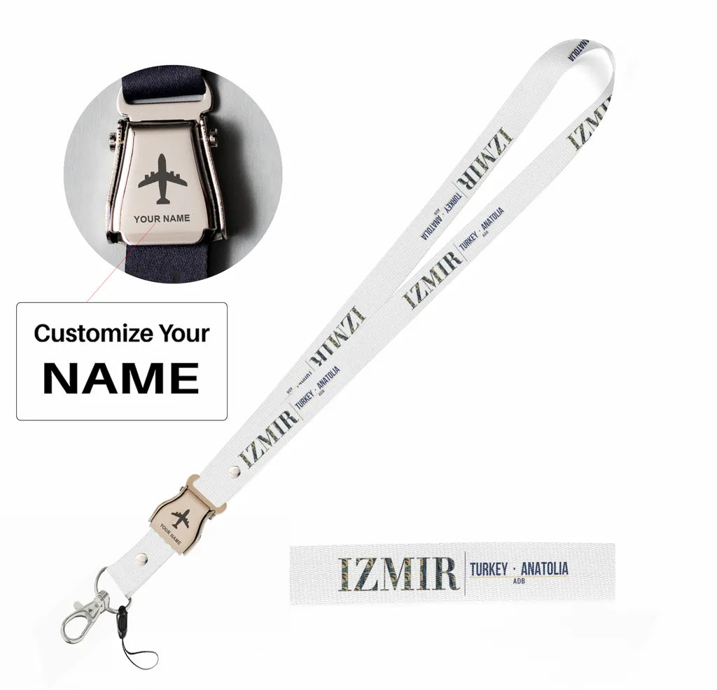 Izmir City Series seat belt lanyard - white with name