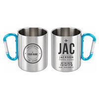 Thumbnail for Jackson Hole Airport (JAC) Stainless Steel Mugs - ID Tag + Custom Back - Outdoors Mug - Light Blue