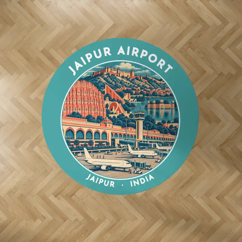 Jaipur International Airport (JAI) Carpets - Carpet Round - Badge - Turquoise V2