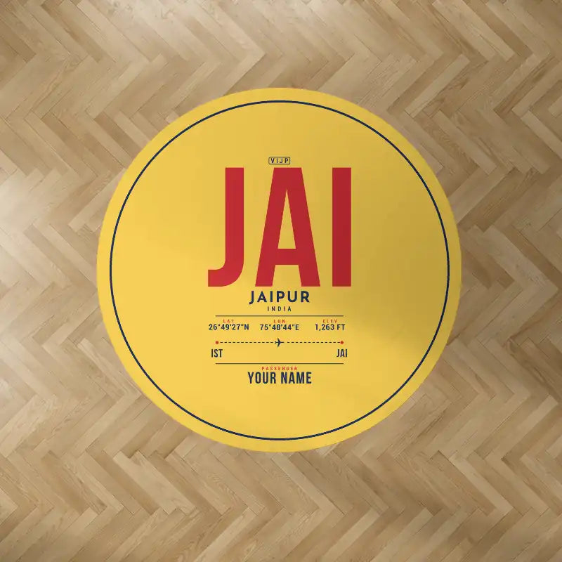 Jaipur International Airport (JAI) Carpets - Carpet Round - ID Tag + Name - Yellow V2