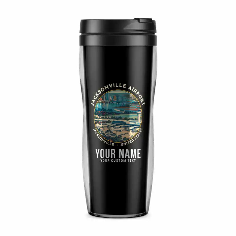 Jacksonville International Airport (JAX) Travel Mugs - Badge + Name - Plastic (No Holder) - Black