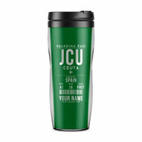 Thumbnail for Ceuta Heliport (JCU) Travel Mugs - Boarding Pass + Name - Plastic (No Holder) - Green
