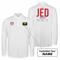 Thumbnail for Jeddah King Abdulaziz International Airport (JED) Premium Polo T-Shirts - Tag + Name - Long Sleeve - White