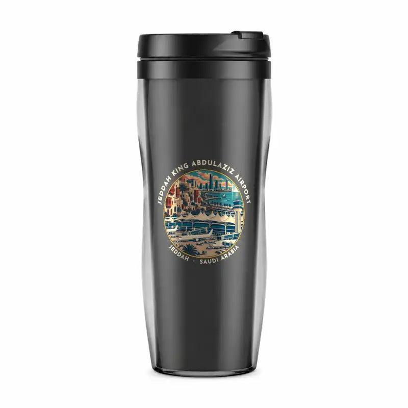 Jeddah King Abdulaziz International Airport (JED) Travel Mugs - Badge - Plastic (No Holder) - Gray