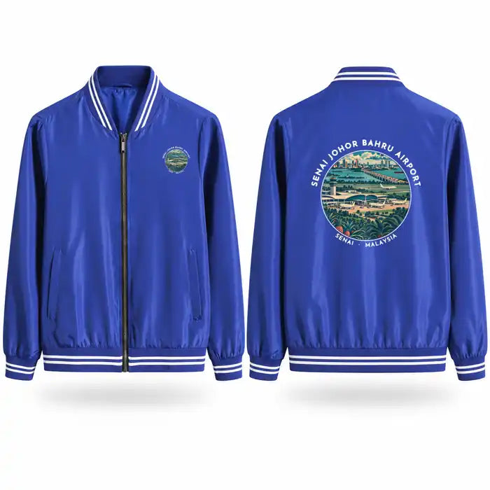 Senai International Airport Johor Bahru (JHB) Stylish Jackets - Baseball Collar - Badge - Royal Blue