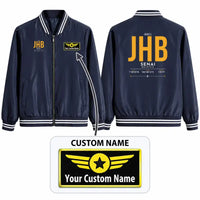 Thumbnail for Senai International Airport Johor Bahru (JHB) Stylish Jackets - Baseball Collar - Tag + Name - Navy Blue