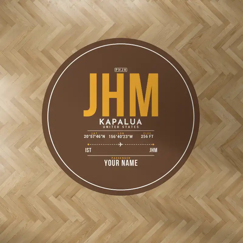 Kapalua West Maui Airport (JHM) Carpets - Carpet Round - ID Tag + Name - Brown V2