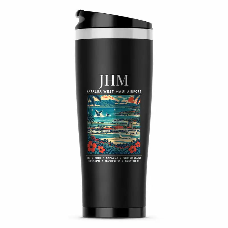 Kapalua West Maui Airport (JHM) Travel Mugs - Poster - Stainless Steel (No Holder) - Black