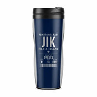 Thumbnail for Ikaria Island National Airport (JIK) Travel Mugs - Boarding Pass - Plastic (No Holder) - Dark Blue