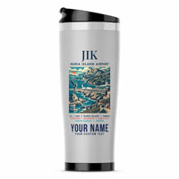 Thumbnail for Ikaria Island National Airport (JIK) Travel Mugs - Poster + Name - Stainless Steel (No Holder) - Light Gray
