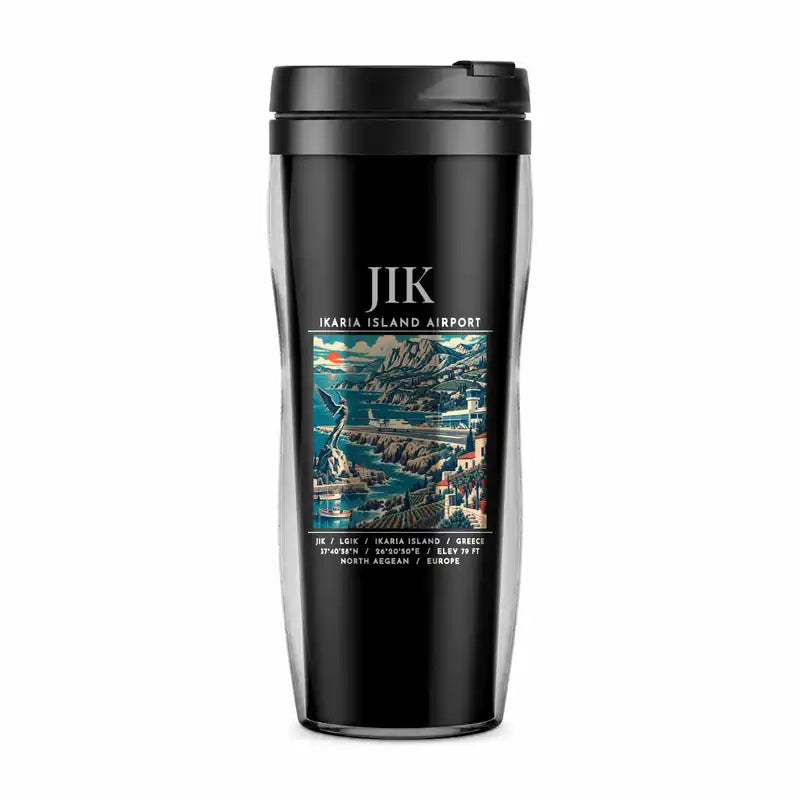 Ikaria Island National Airport (JIK) Travel Mugs - Poster - Plastic (No Holder) - Black