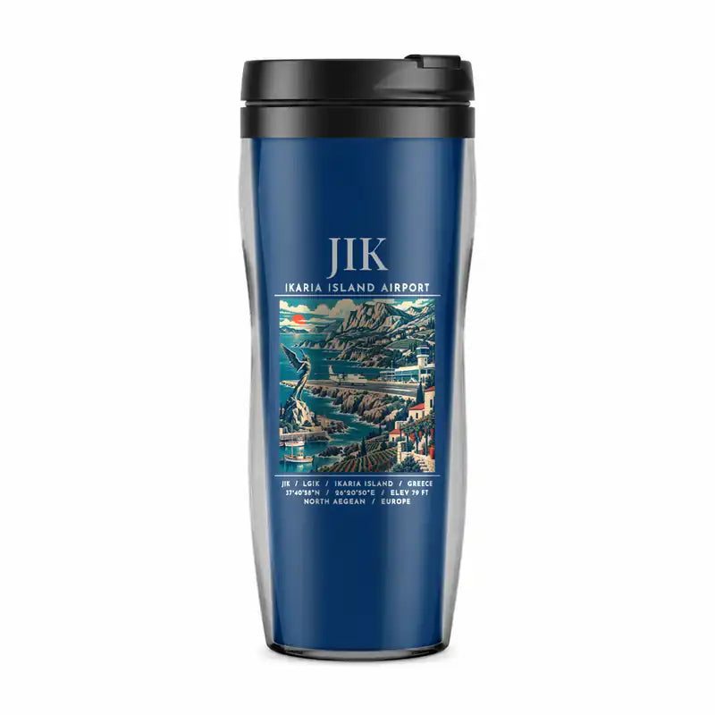 Ikaria Island National Airport (JIK) Travel Mugs - Poster - Plastic (No Holder) - Blue