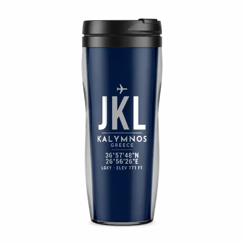 Kalymnos Island National Airport (JKL) Travel Mugs - ID Tag - Plastic (No Holder) - Dark Blue