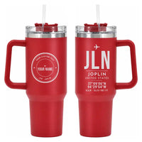Thumbnail for Joplin Regional Airport (JLN) Stainless Steel Mugs - ID Tag + Custom Back - 40oz Car Mug - Red
