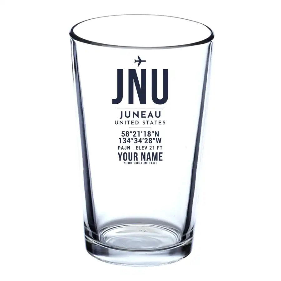 Juneau International Airport (JNU) Glasses - ID Tag + Name - Beer & Water Glass