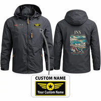 Thumbnail for Naxos Island National Airport (JNX) Stylish Jackets - Hooded Windbreaker - Poster + Name - Charcoal