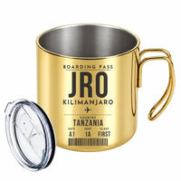 Thumbnail for Kilimanjaro International Airport (JRO) Stainless Steel Mugs - Boarding Pass - Portable Mug - Gold