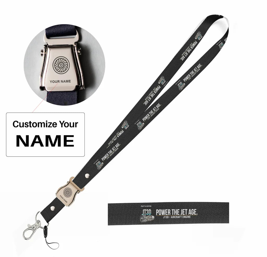 JT3D seat belt lanyard - black with name
