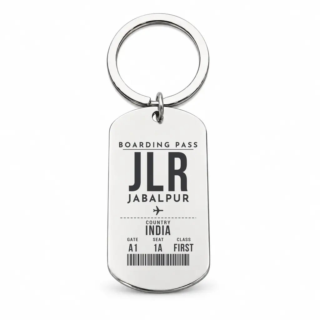 Jabalpur Airport JLR - Key Chain - Boarding Pass Style - Silver
