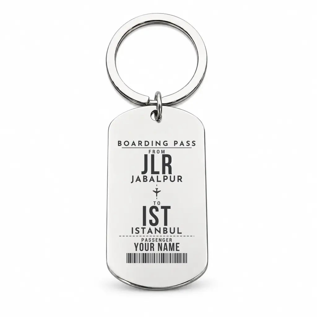 Jabalpur Airport JLR - Key Chain - Customizable Boarding Pass - Silver