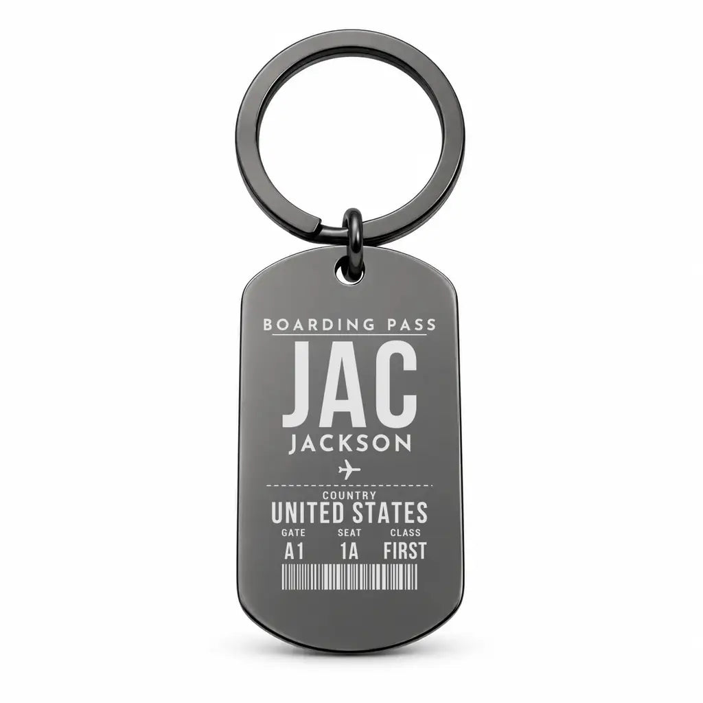 Jackson Hole Airport JAC - Key Chain - Boarding Pass Style - Black