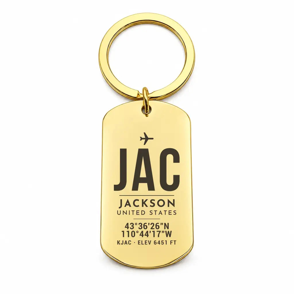Jackson Hole Airport JAC - Key Chain - Original Design - Gold