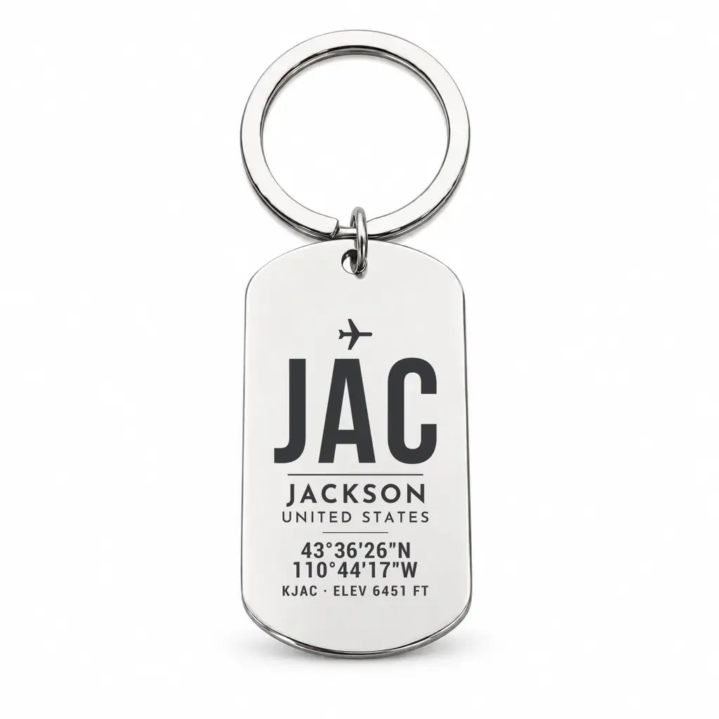 Jackson Hole Airport JAC - Key Chain - Original Design - Silver