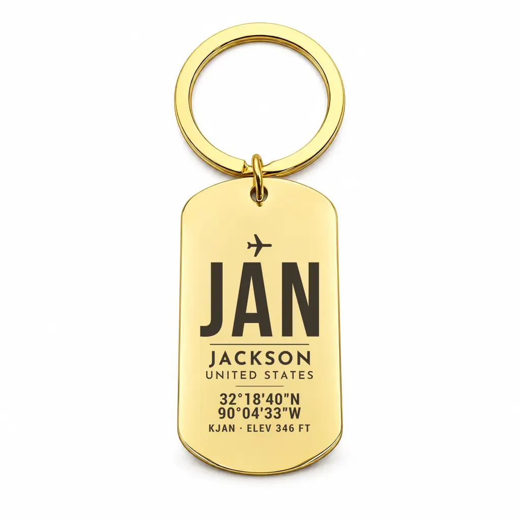 Jackson–Medgar Wiley Evers International Airport JAN - Key Chain - Original Design - Gold