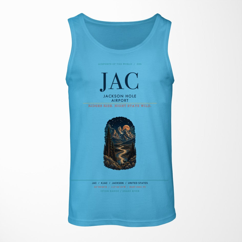 Jackson Hole Airport (JAC) design on sky blue tank top
