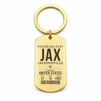 Thumbnail for Jacksonville International Airport JAX - Key Chain - Boarding Pass Style - Gold