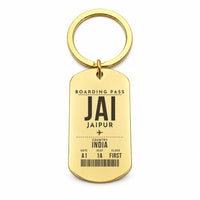 Thumbnail for Jaipur International Airport JAI - Key Chain - Boarding Pass Style - Gold