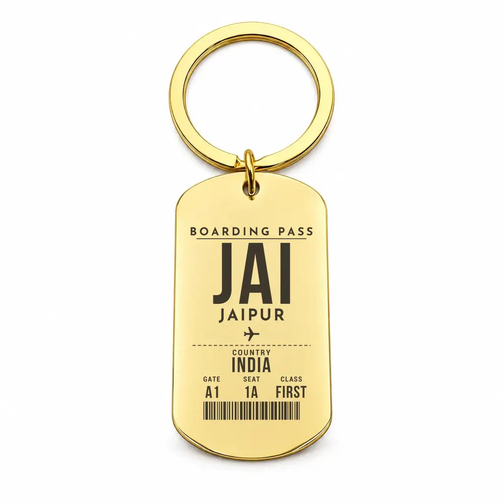 Jaipur International Airport JAI - Key Chain - Boarding Pass Style - Gold