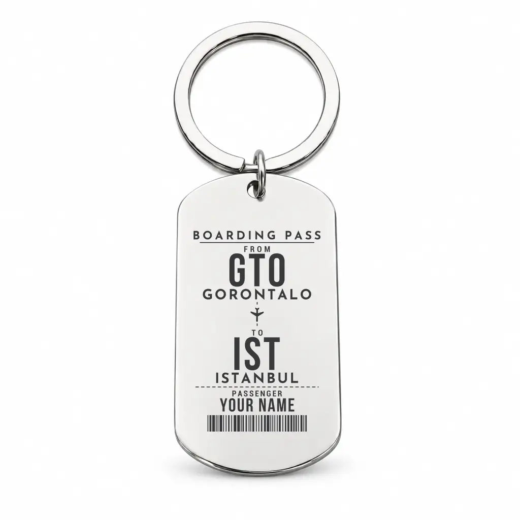 Jalaluddin Airport GTO - Key Chain - Customizable Boarding Pass - Silver