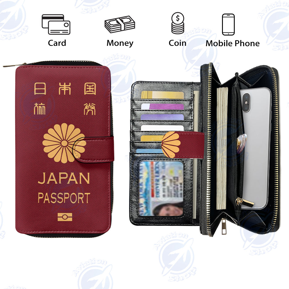 Japan Passport Designed Leather Long Zipper Wallets