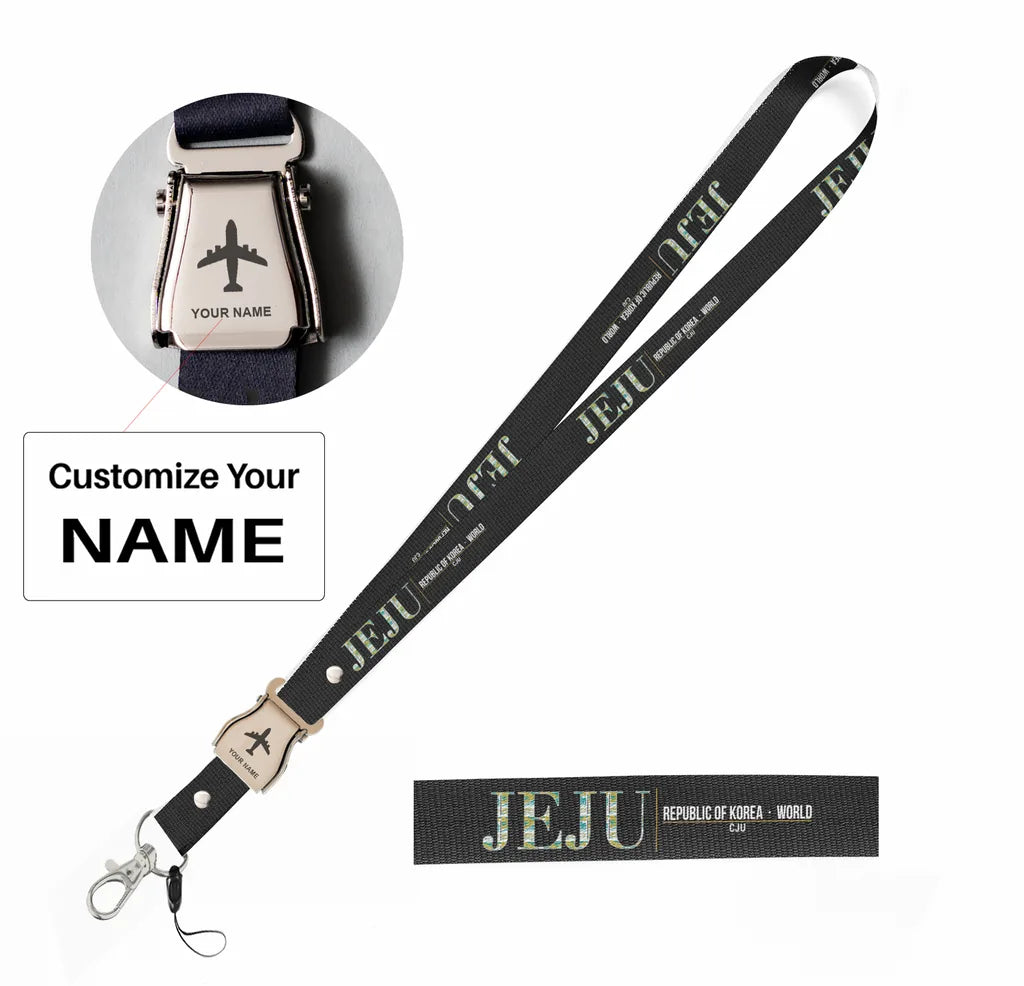 Jeju City Series seat belt lanyard - black with name
