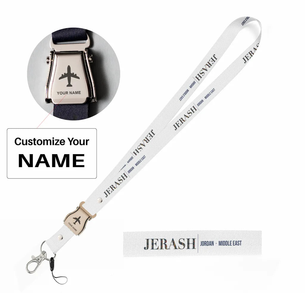 Jerash City Series seat belt lanyard - white with name